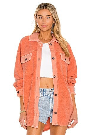 Free People x We The Free Ruby Fleece Shirt Jacket in Scarlett Ibis | Size Small