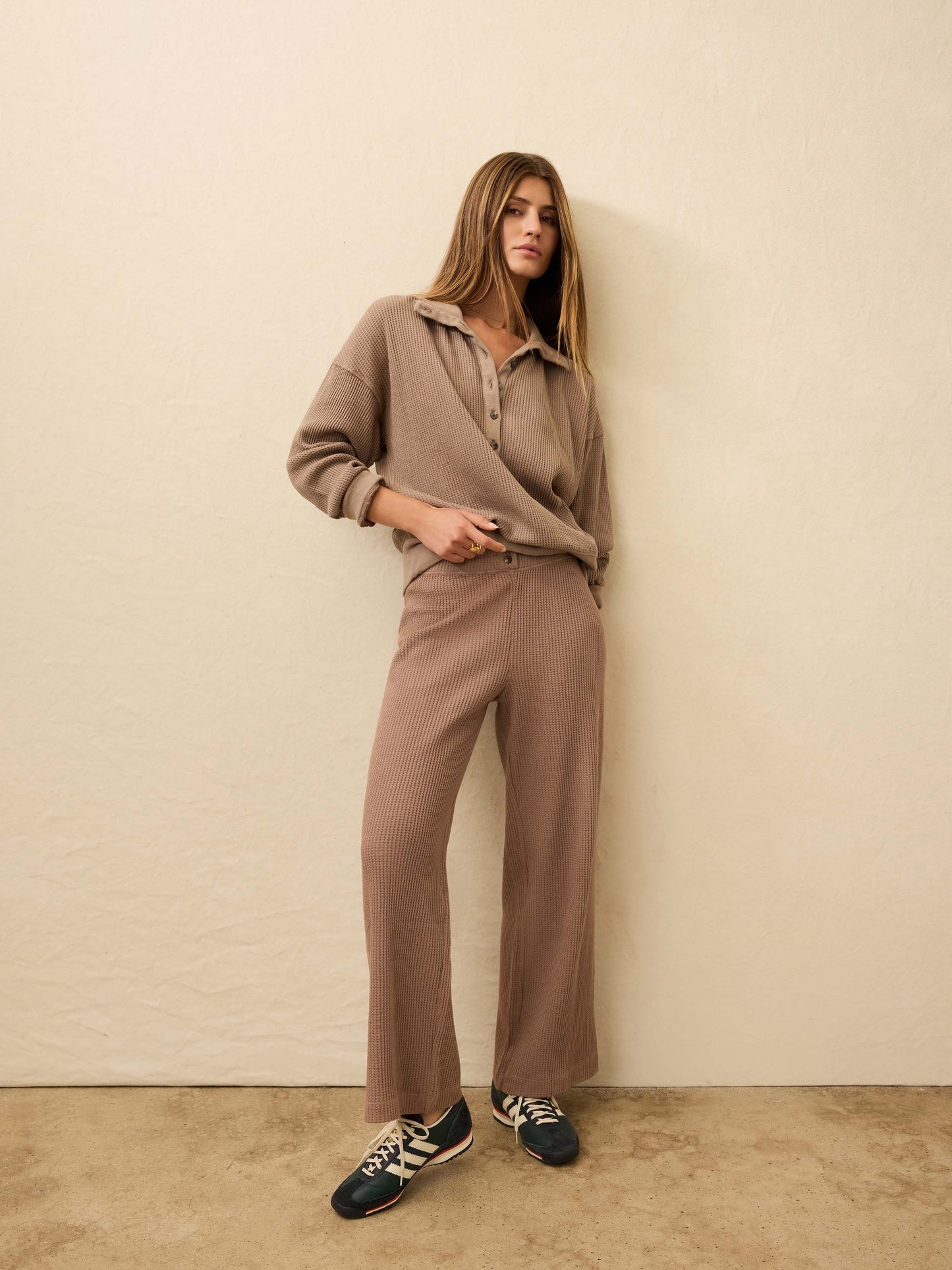 NWT Faherty Apres Waffle Cotton Pants in Wood Smoke | Size XL