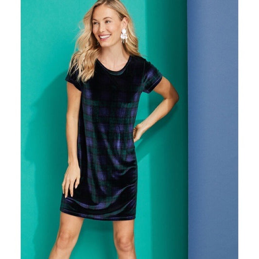 Vineyard Vines Blackwatch Plaid Velvet Madaket T-Shirt Dress | Size Medium