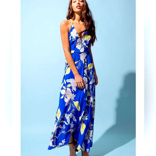 NWT Yumi Kim Blue Floral Rush Hour Silk Maxi Wrap Dress | Size Medium