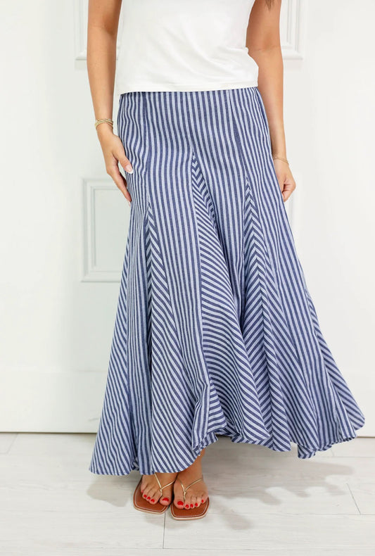 NWT Olivaceous Blue Stripes Maxi Skirt | Size Small