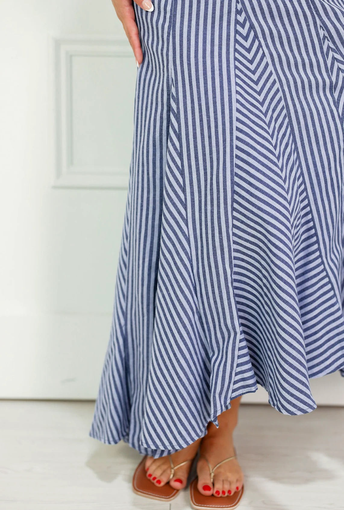 NWT Olivaceous Blue Stripes Maxi Skirt | Size Small