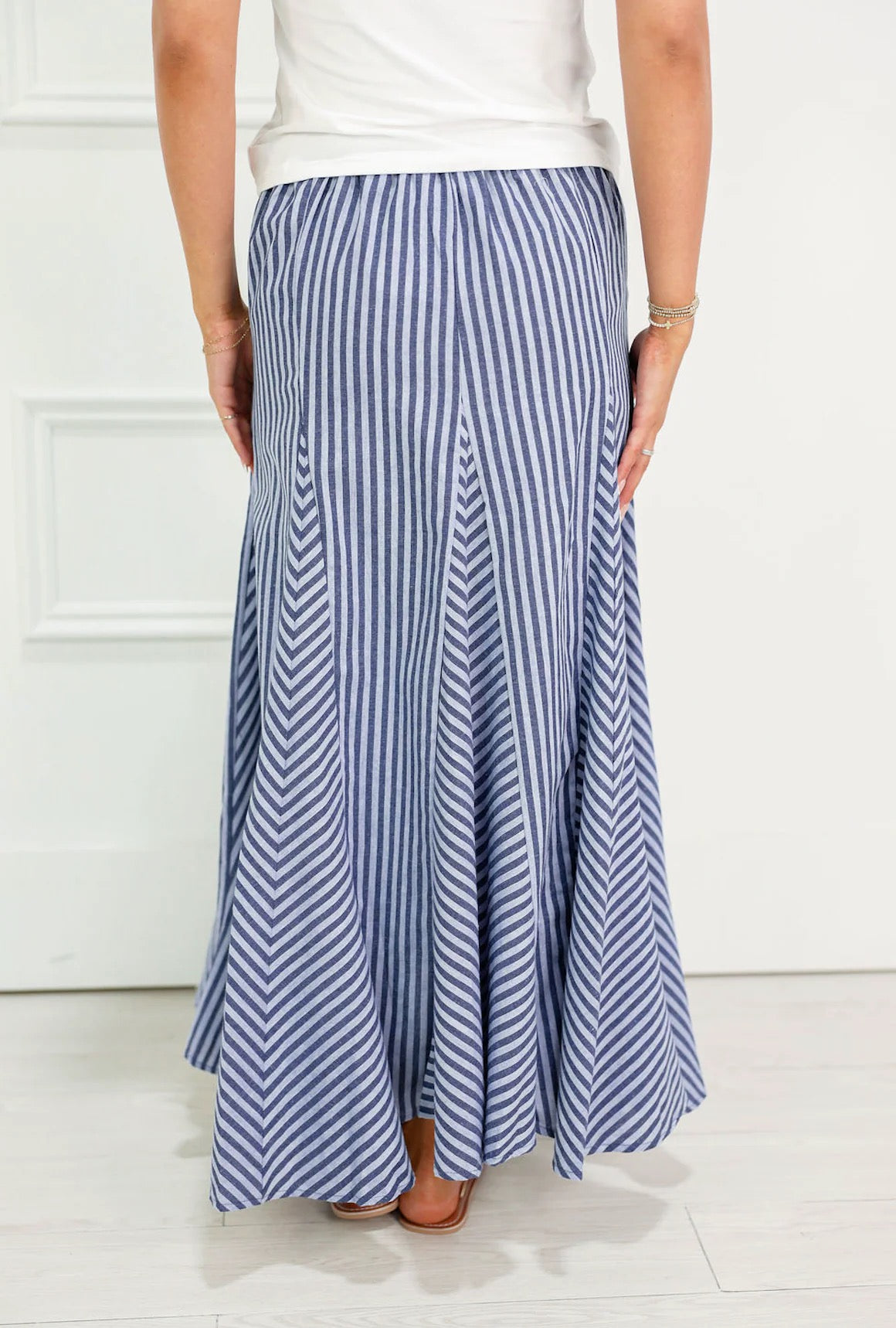 NWT Olivaceous Blue Stripes Maxi Skirt | Size Small