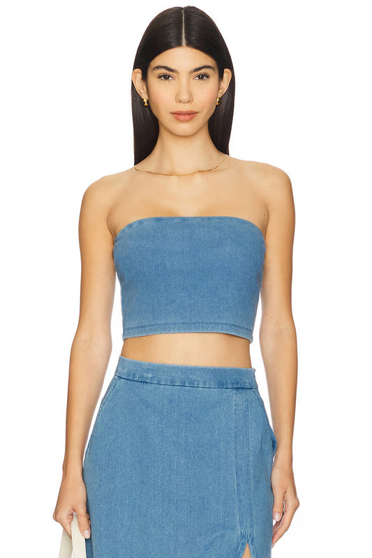 NWT Susana Monaco Stretch Denim Cropped Tube Top | Size Large