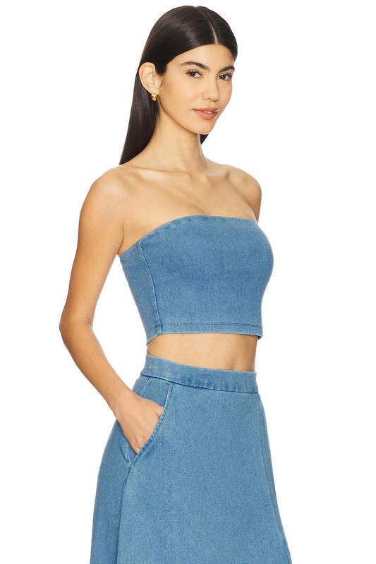 NWT Susana Monaco Stretch Denim Cropped Tube Top | Size Large