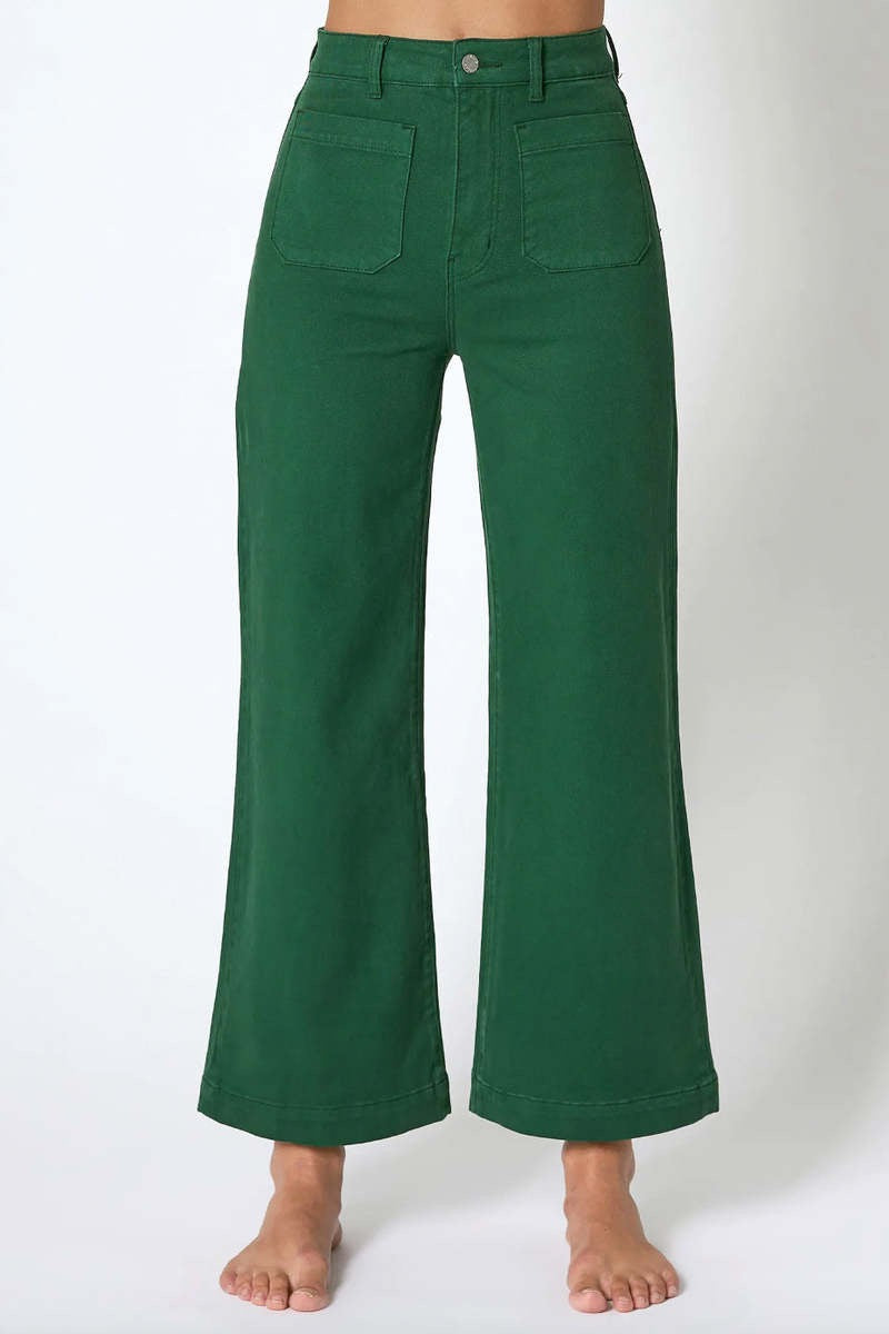 Rollas High Rise Wide Leg Sailor Pants in Basil Green | Size 29