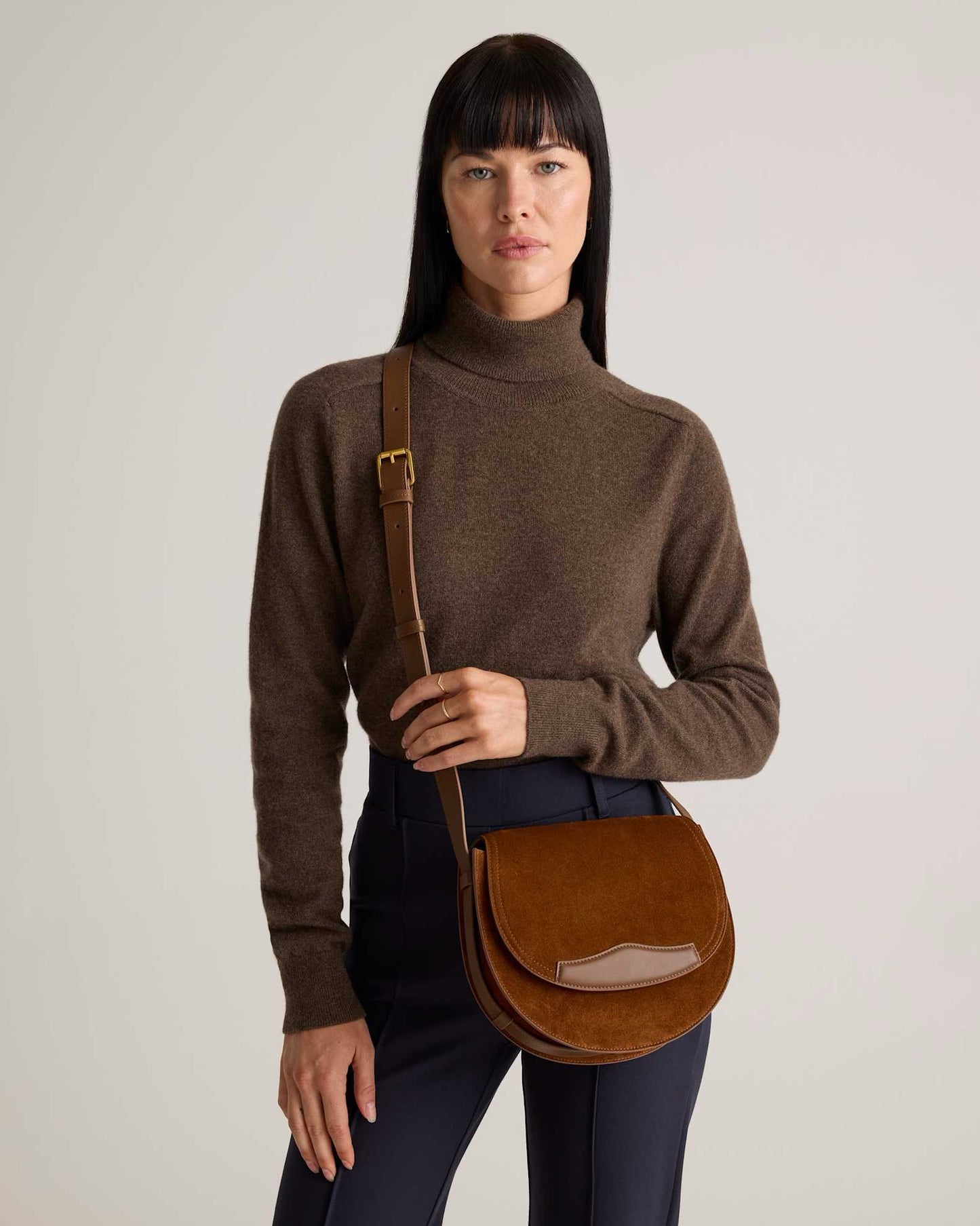 NWT Quince Italian Suede Saddle Bag in Whiskey Brown