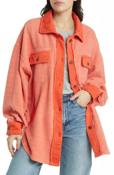 Free People x We The Free Ruby Fleece Shirt Jacket in Scarlett Ibis | Size Small