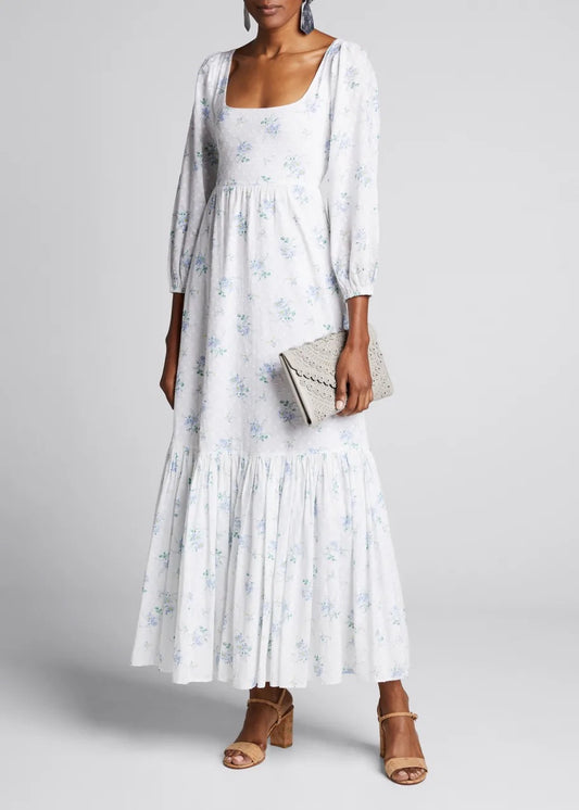 Love Shack Fancy Colby Textured Dot Floral Maxi Dress | Size 6