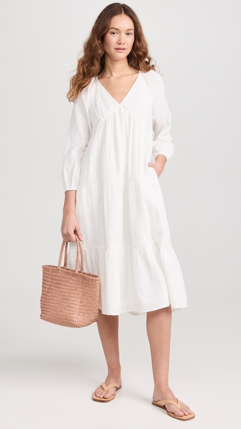 NWT Faherty Dream Cotton Gauze Sirene Dress in White | Size Small
