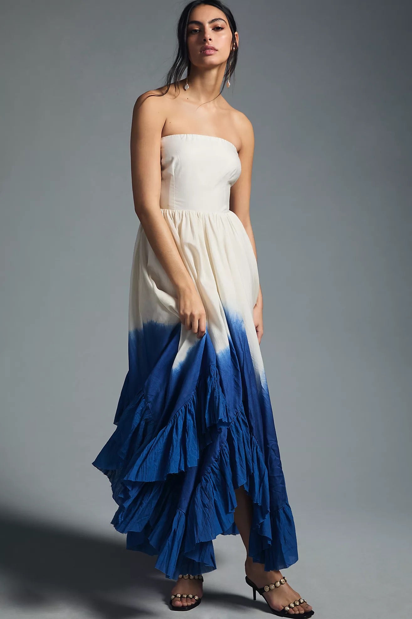 NWT Samant Chauhan Ombre Blue and Ivory Dipe Dye Strapless | Size Small