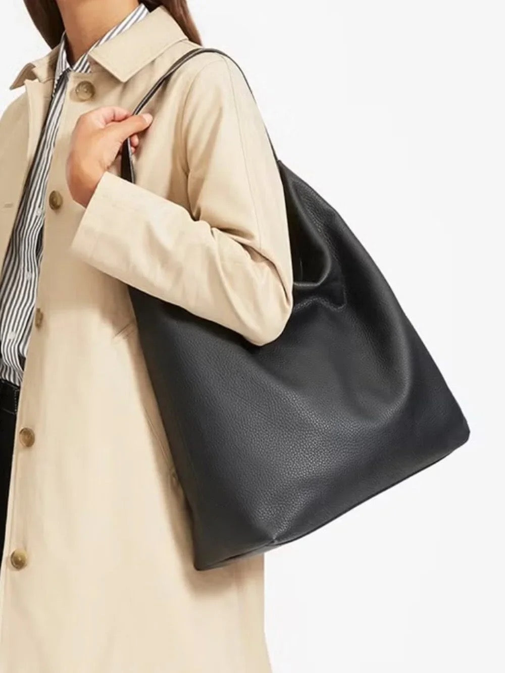 Everlane The Boss Bag Black Pebbled Italian Leather Hobo Shoulder Bag