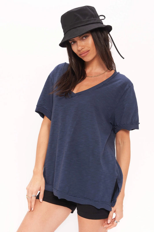 Project Social T Knock Out V-Neck T-Shirt in Spruce Blue | Size Small