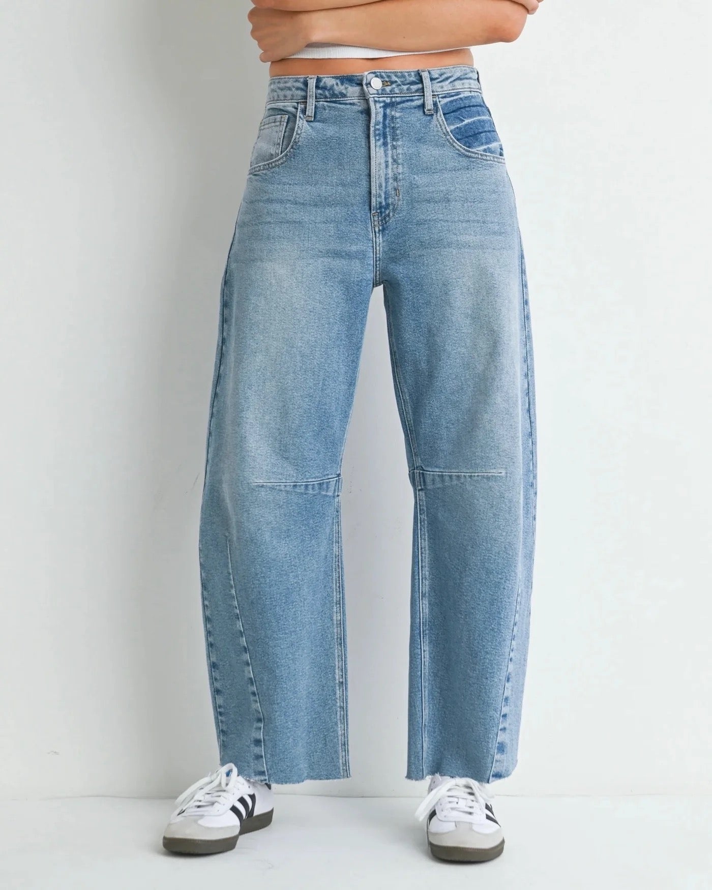 Just Black Denim Barrel Leg Raw Hem Jeans | Size 30