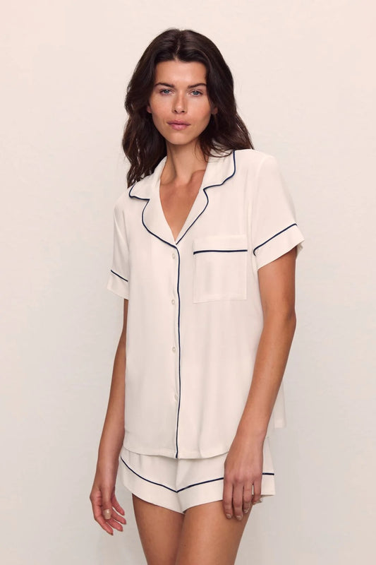 NWT Eberjey Gisele Modal Relaxed Short PJ Set in Pure Ivory and Navy | Size XL