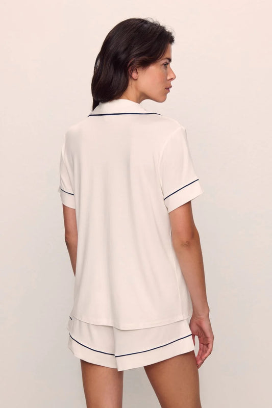 NWT Eberjey Gisele Modal Relaxed Short PJ Set in Pure Ivory and Navy | Size XL