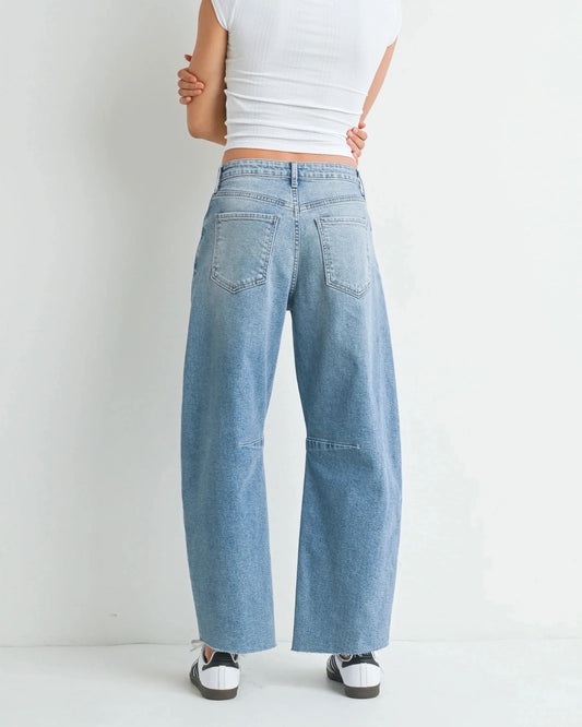 Just Black Denim Barrel Leg Raw Hem Jeans | Size 30
