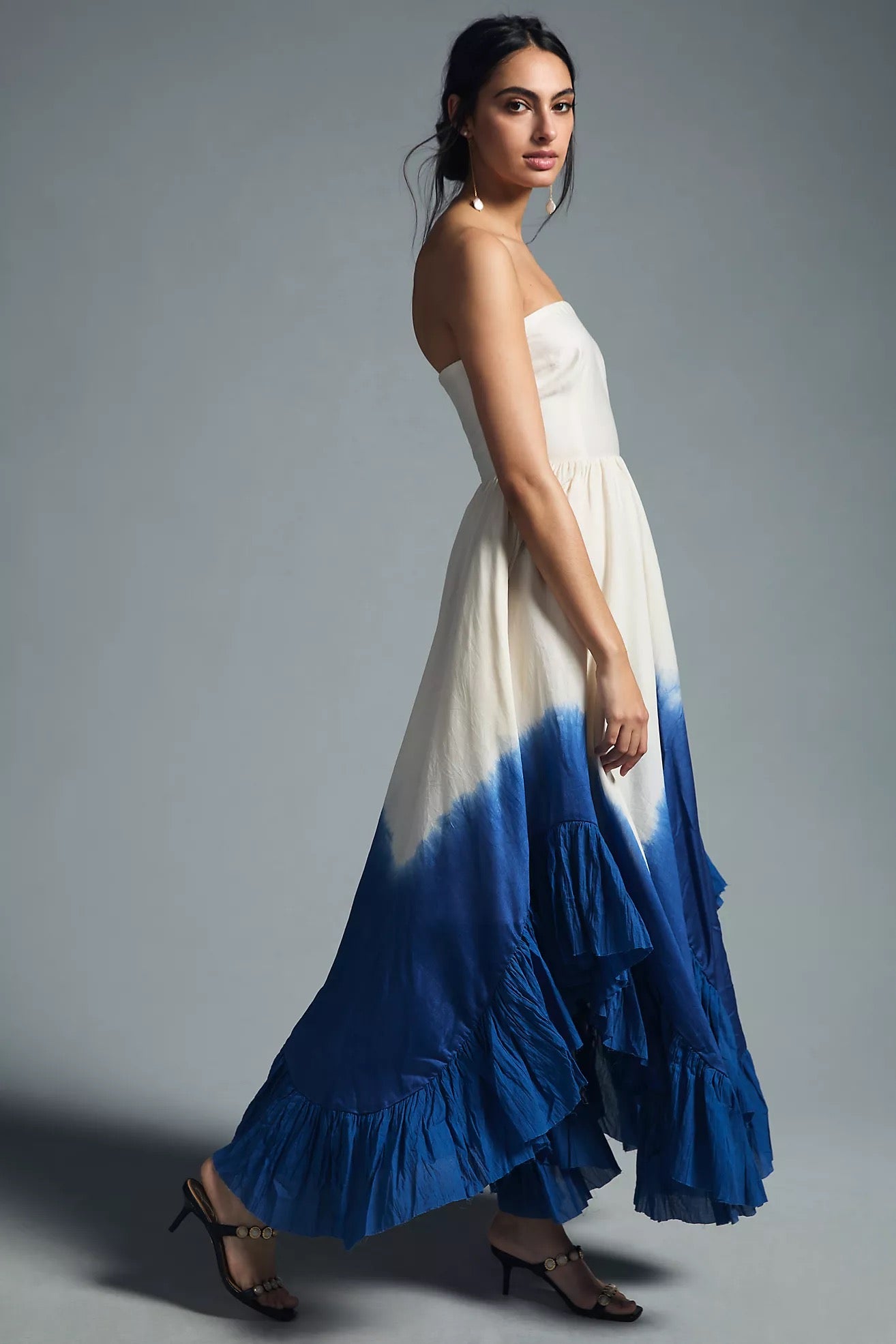 NWT Samant Chauhan Ombre Blue and Ivory Dipe Dye Strapless | Size Small