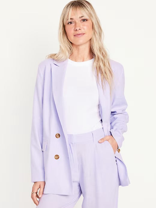 Old Navy Lavender Purple Linen Blend Double Breasted Blazer Jacket | Size Small