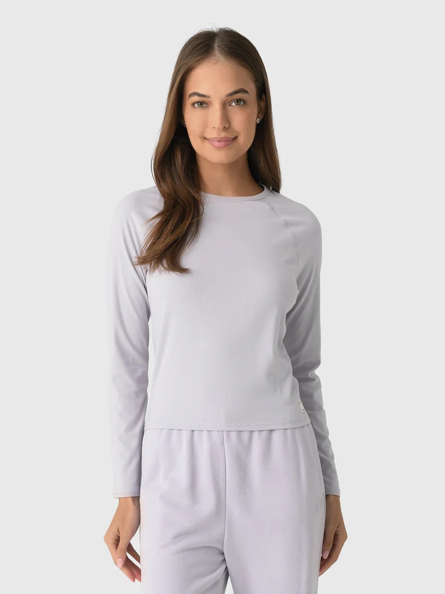 Vuori Pose Crew Long Sleeve Ribbed Top in Lavender Purple | Size Large