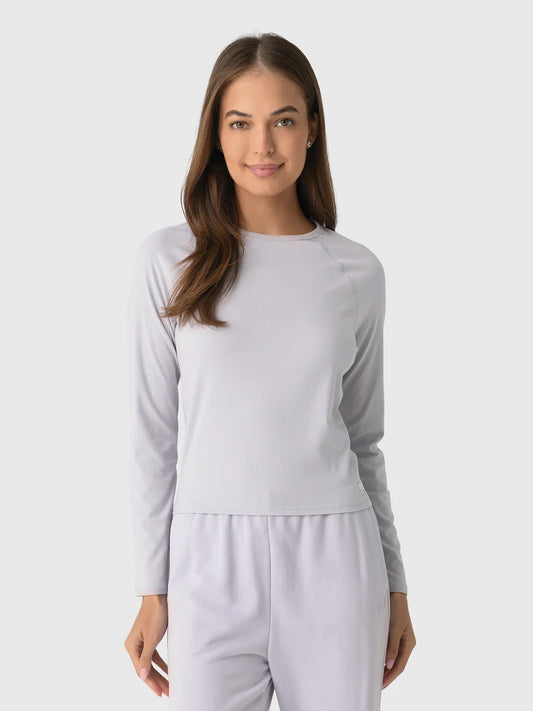 Vuori Pose Crew Long Sleeve Ribbed Top in Lavender Purple | Size Large