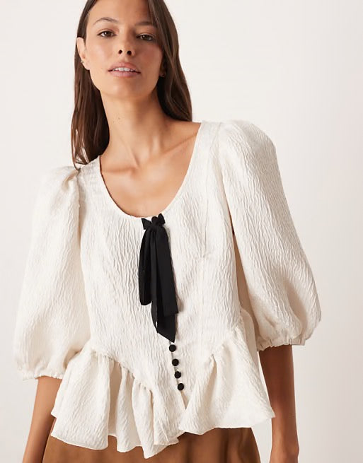 NWT Free People Pamela Bow Top in Ivory | Size Medium
