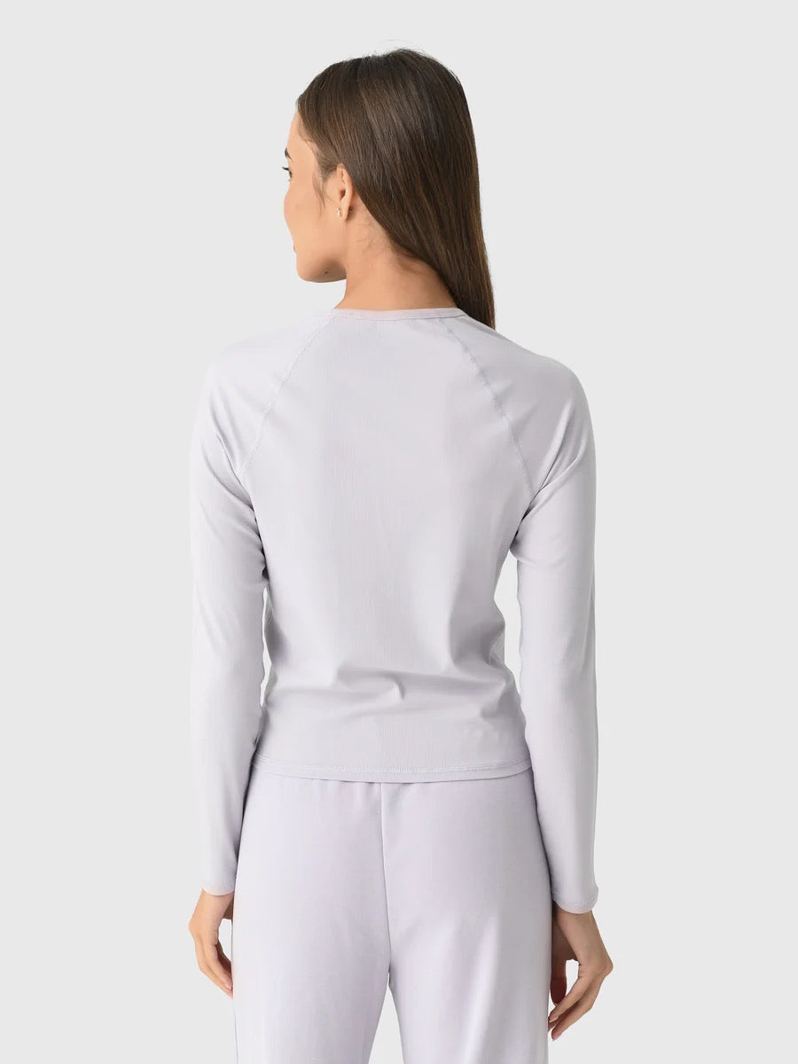 Vuori Pose Crew Long Sleeve Ribbed Top in Lavender Purple | Size Large