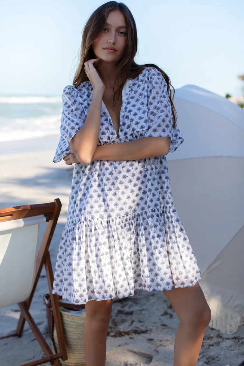 Emerson Fry India Collection Isla 2 Organic Cotton Block Print Tiered Mini Dress | XS/S