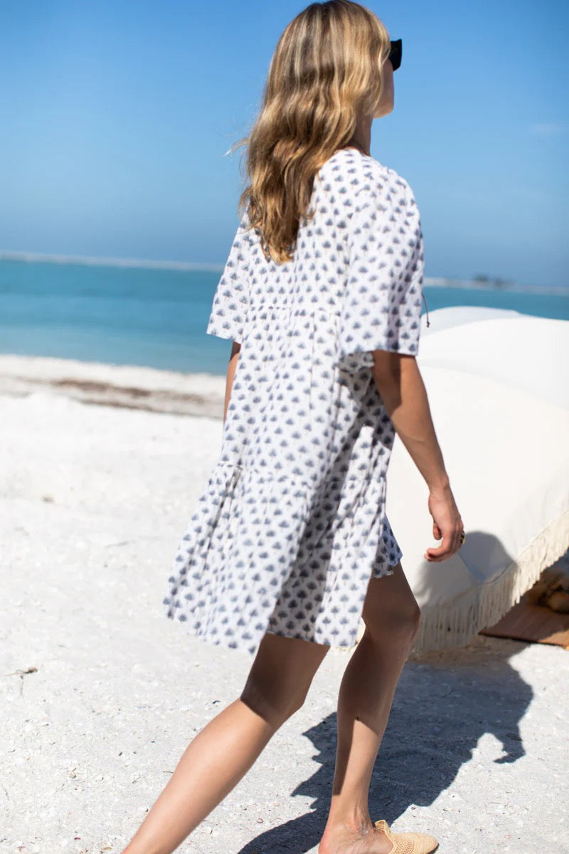 Emerson Fry India Collection Isla 2 Organic Cotton Block Print Tiered Mini Dress | XS/S