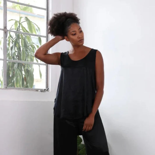 NWT PJ Harlow Jackie Satin Cami Sleep Shirt in Black | Size Medium