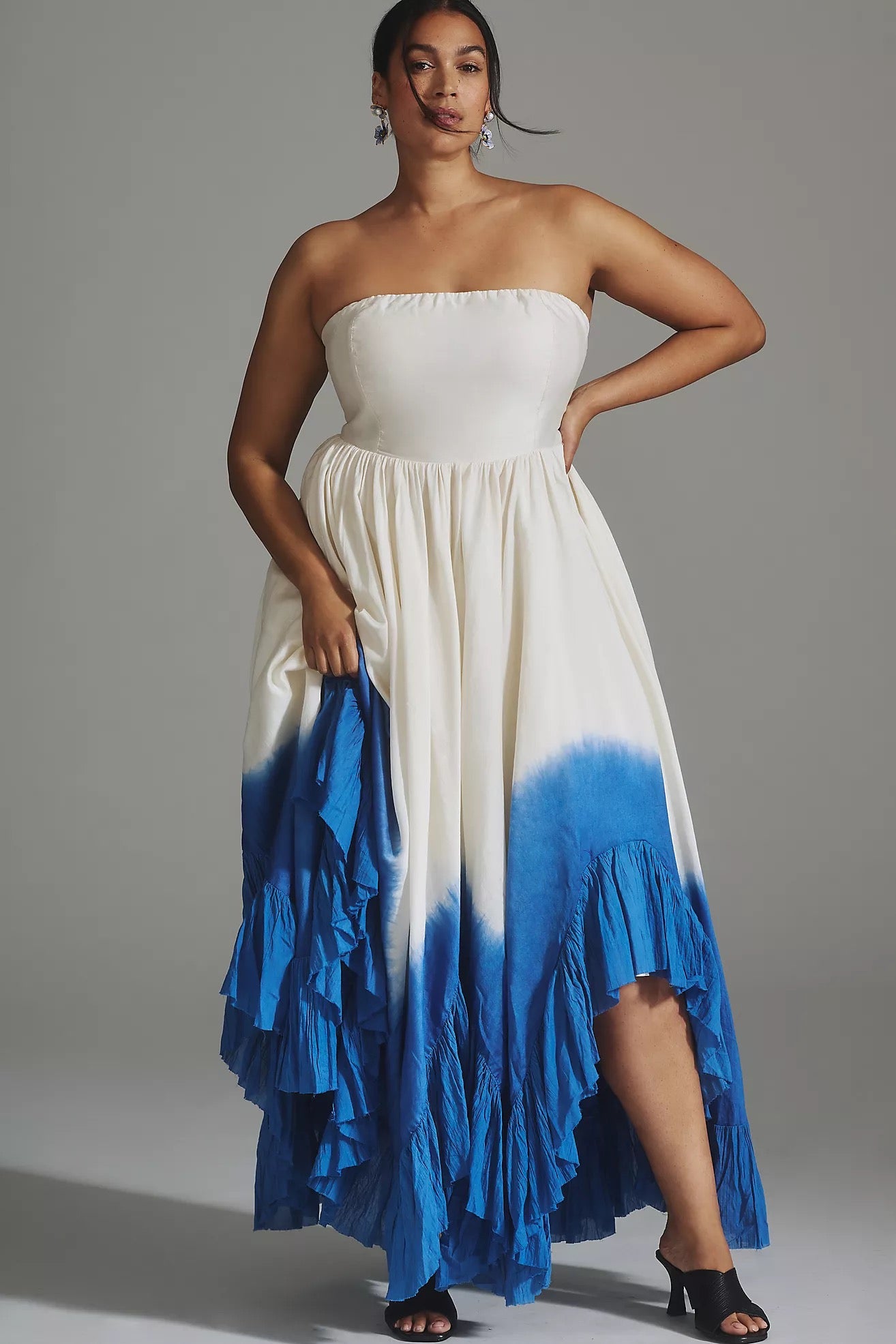 NWT Samant Chauhan Ombre Blue and Ivory Dipe Dye Strapless | Size Small