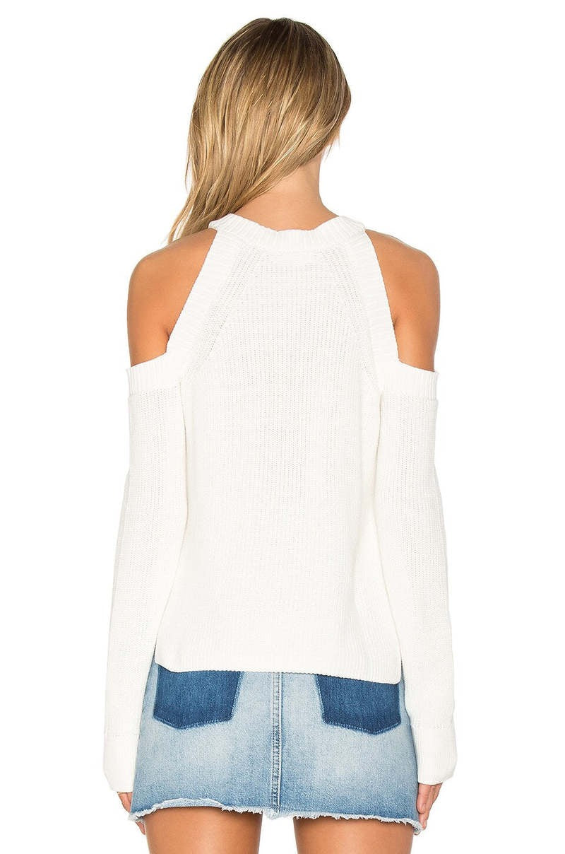 Rag & Bone Dana White Cotton Cold Shoulder Ribbed Knit Sweater | Size Medium