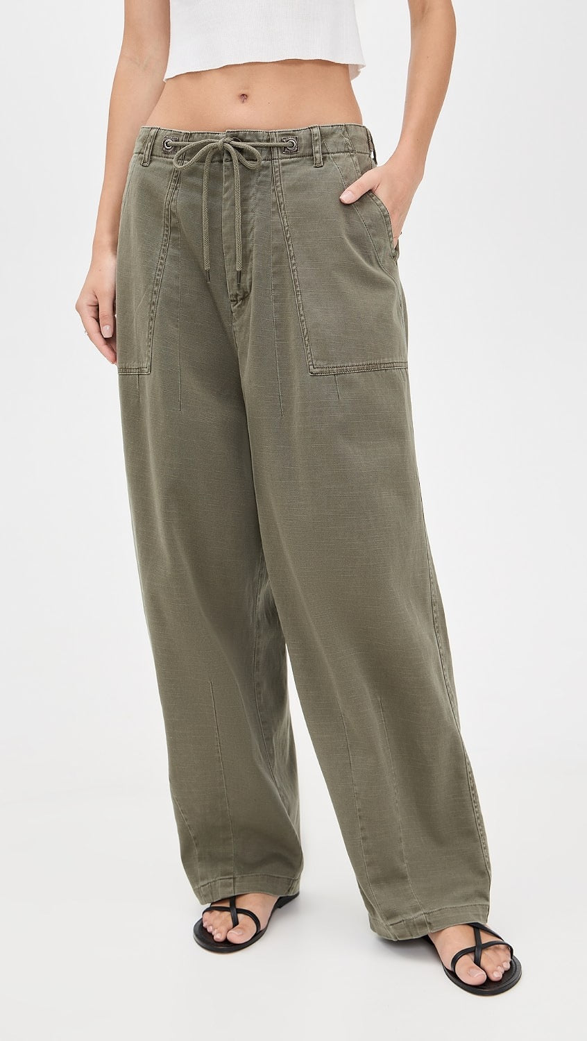 James Perse Oversized Military Pants in Olive Green | Size 26