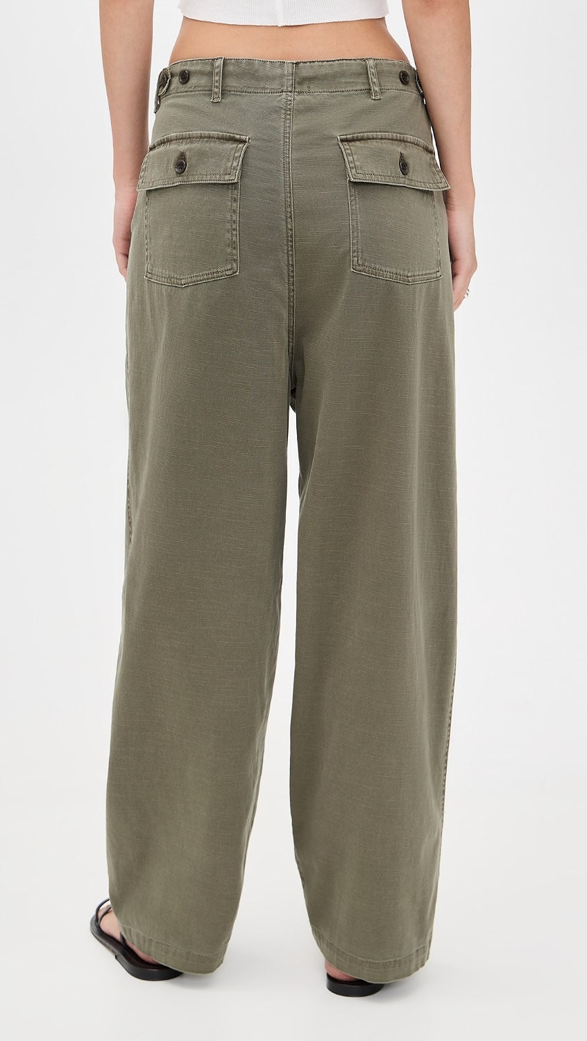 James Perse Oversized Military Pants in Olive Green | Size 26