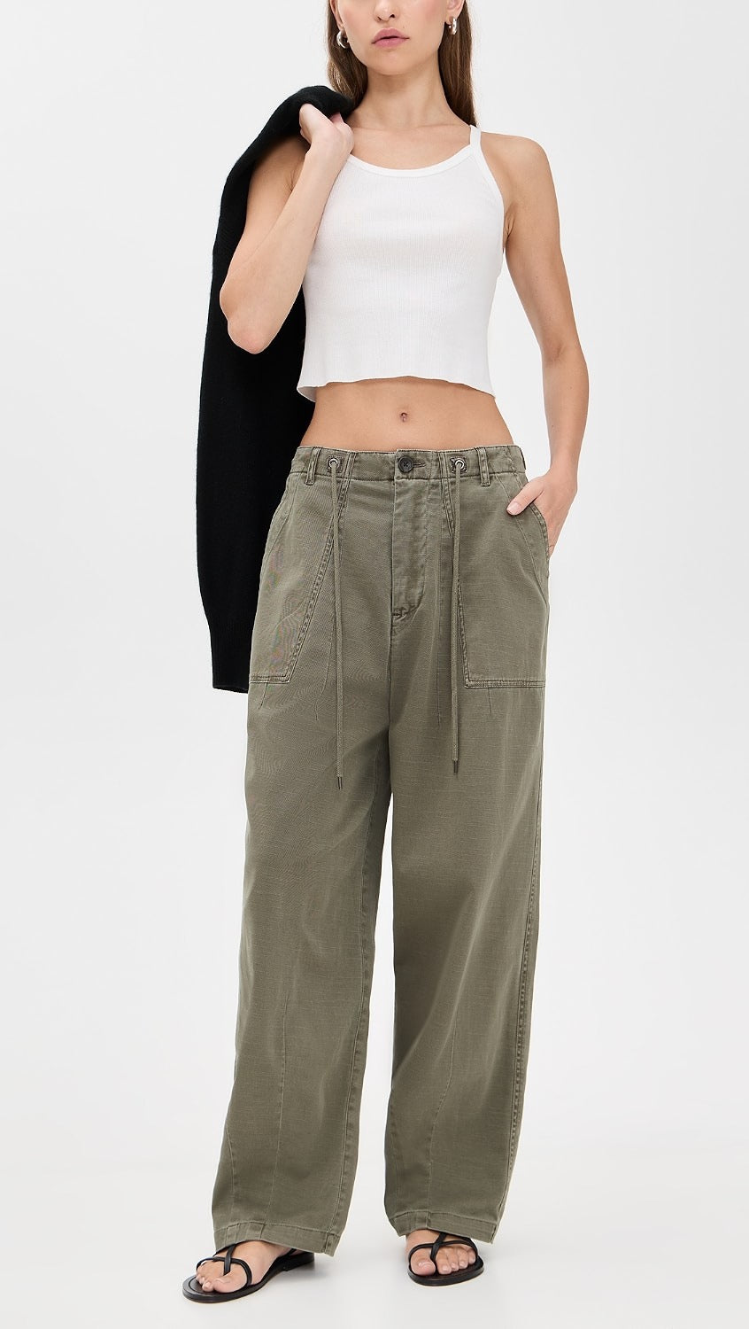 James Perse Oversized Military Pants in Olive Green | Size 26