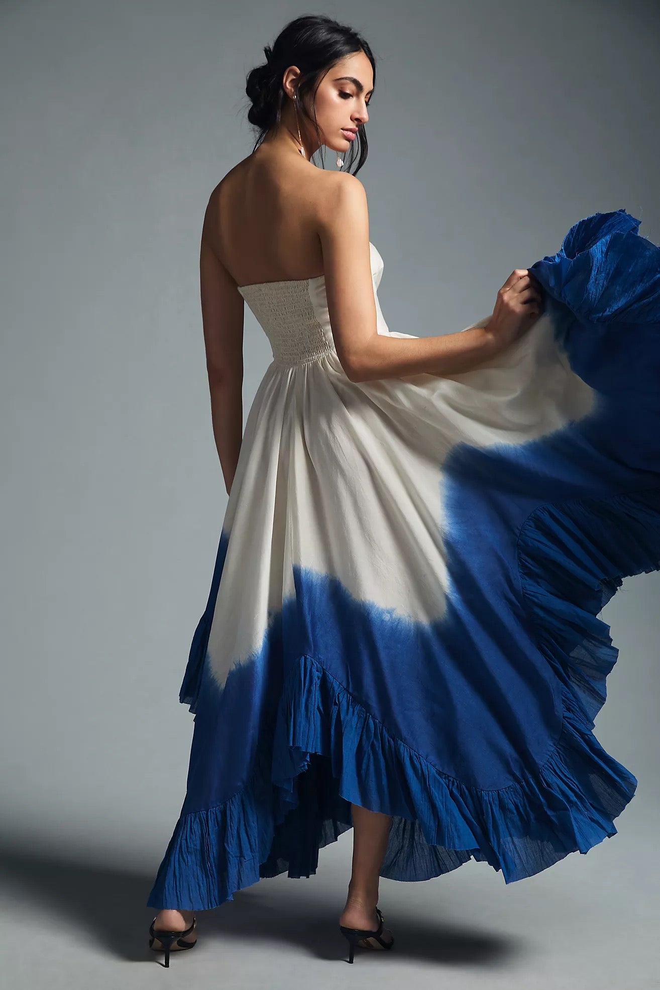 NWT Samant Chauhan Ombre Blue and Ivory Dipe Dye Strapless | Size Small