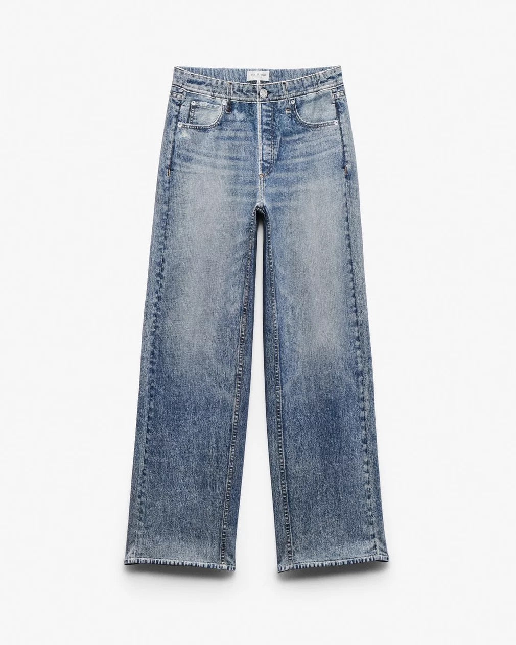 Rag & Bone Miramar Wide Leg Pull On Trompe L'oeil Faux Denim Terry Pants | Medium