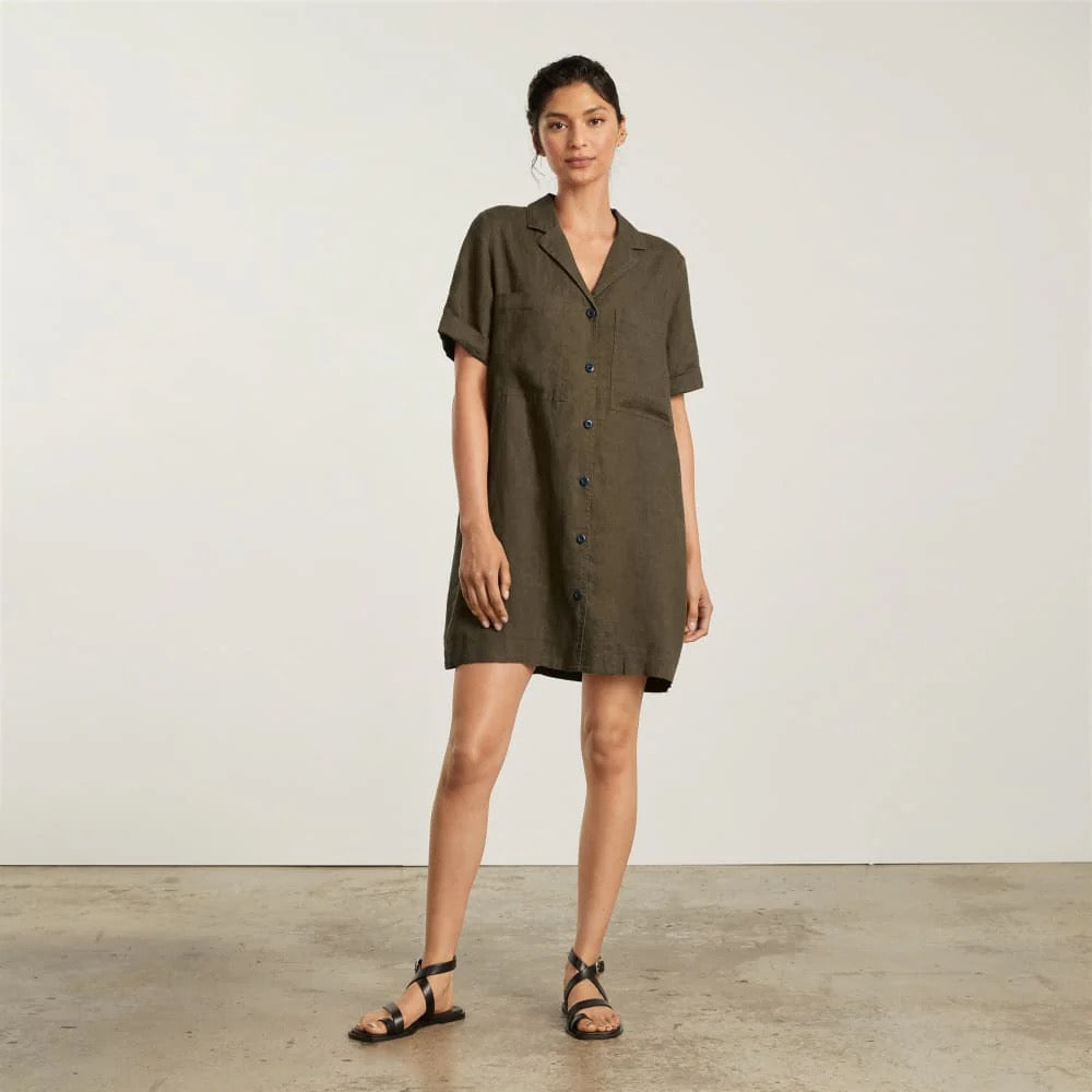 NWT Everlane The Linen Workwear Dress in Olive Green | Size Medium