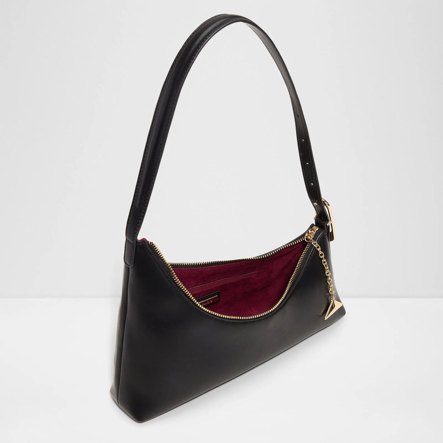 NWT Aldo Timberly Black Leather Asymmetrical Shoulder Bag with Gold Hardware