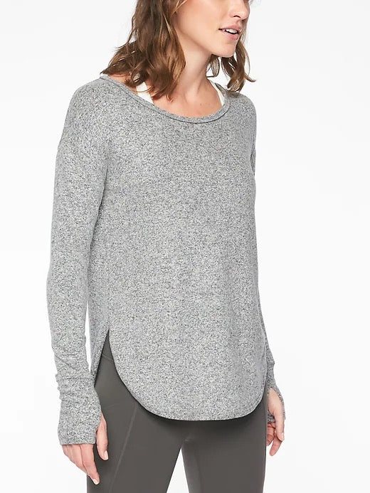 Athleta Lombard Long Sleeve Heathered Green T-Shirt | Size Small