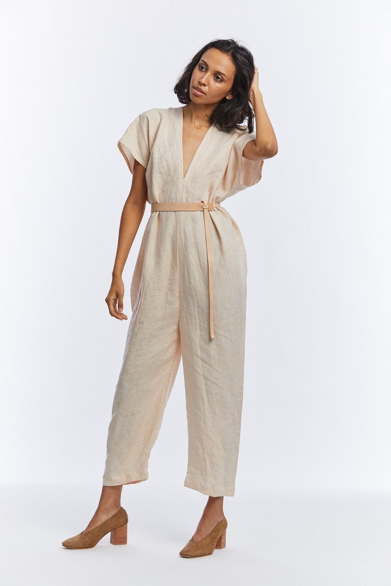 Miranda Bennett Raw Silk Cream Jumpsuit | Size Small