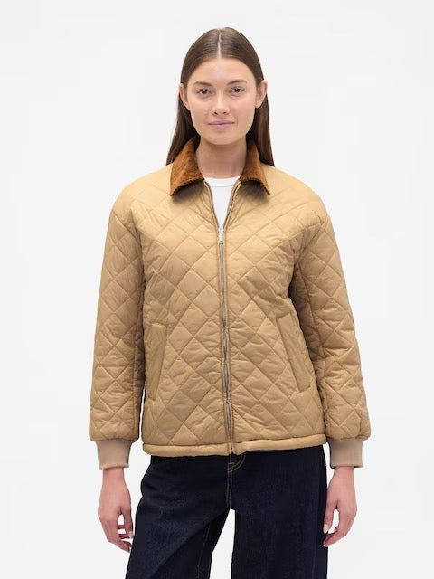 NWT Gap Relaxed Quilted Nylon Barn Jacket in Golden Khaki Brown | Size Medium