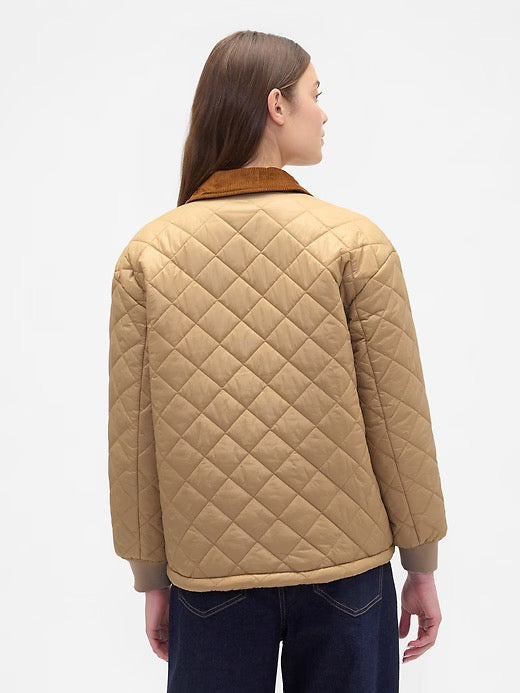 NWT Gap Relaxed Quilted Nylon Barn Jacket in Golden Khaki Brown | Size Medium