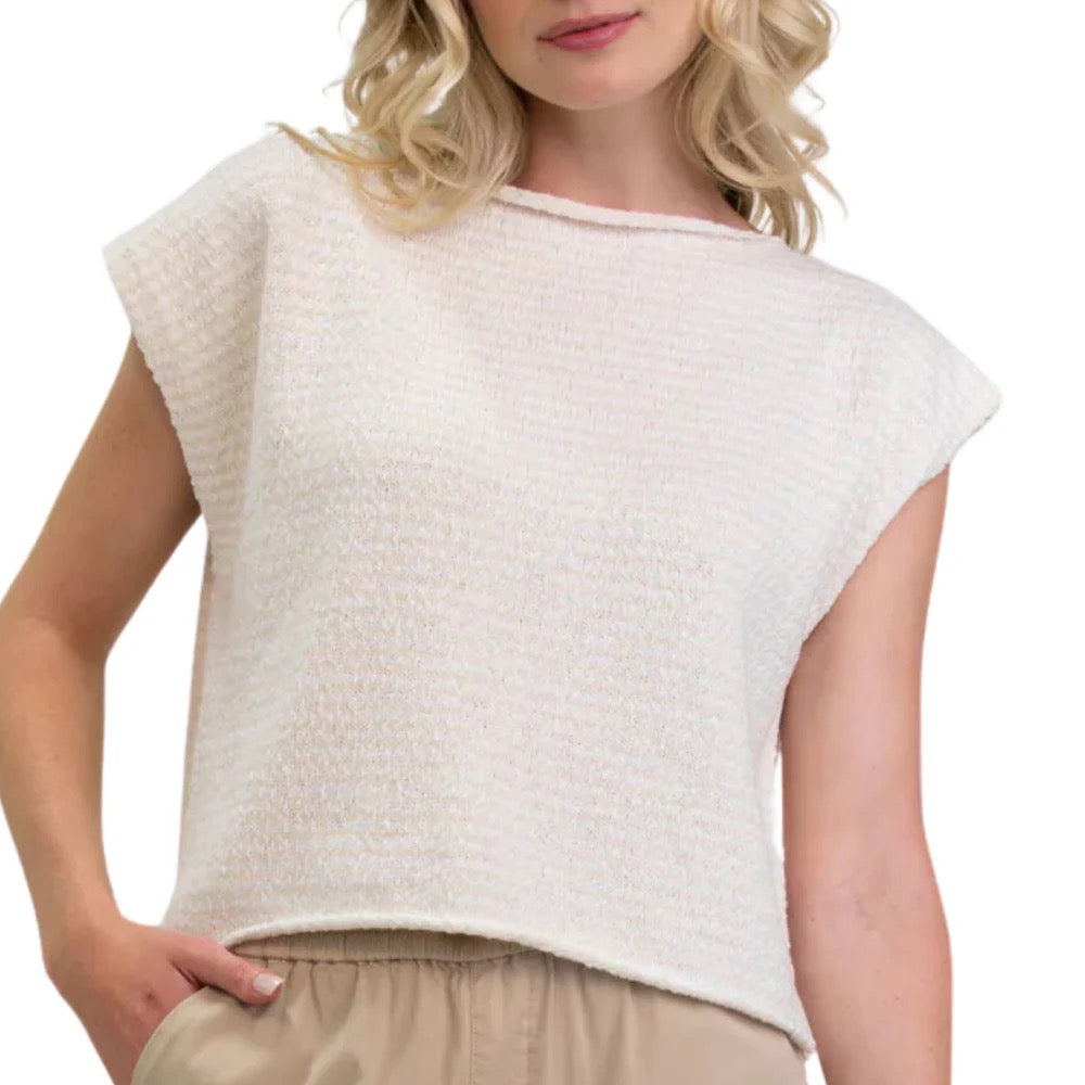 Margaret O'Leary Square Knit Tee in Ivory and Natural Stripe | Size XS