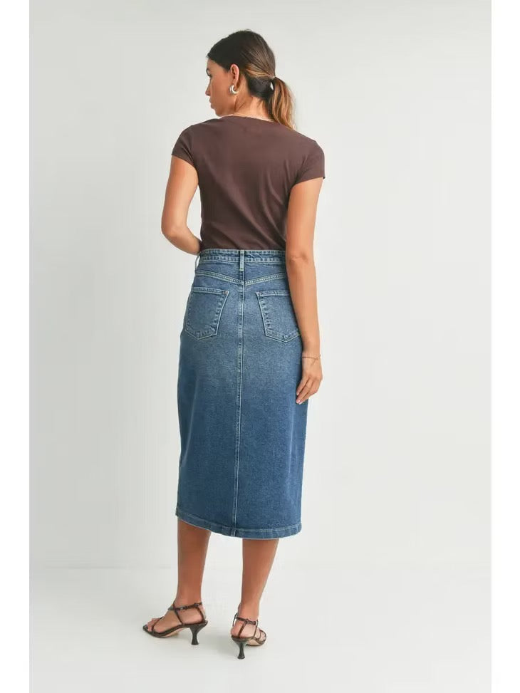 Just Black Denim High Rise Front Slit Jean Skirt | Size Medium
