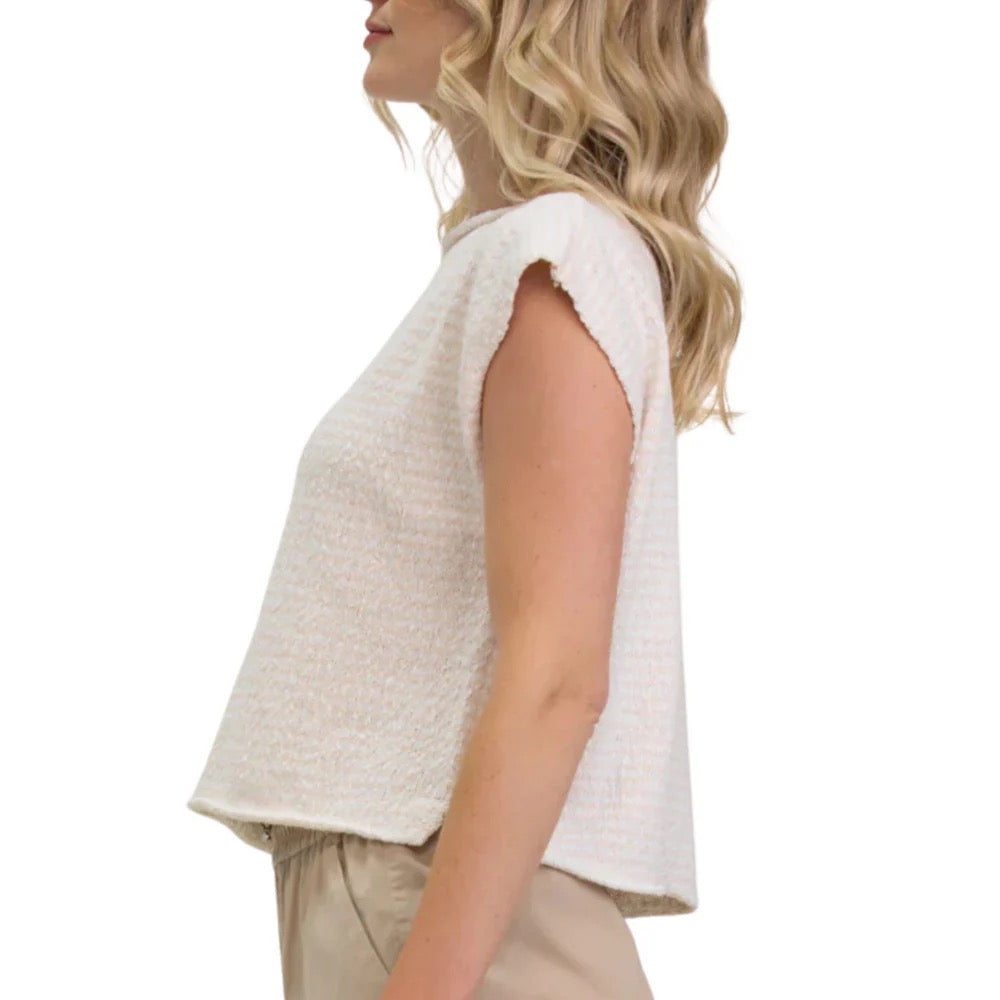 Margaret O'Leary Square Knit Tee in Ivory and Natural Stripe | Size XS