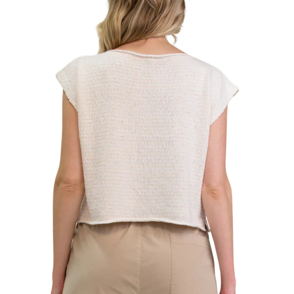 Margaret O'Leary Square Knit Tee in Ivory and Natural Stripe | Size XS