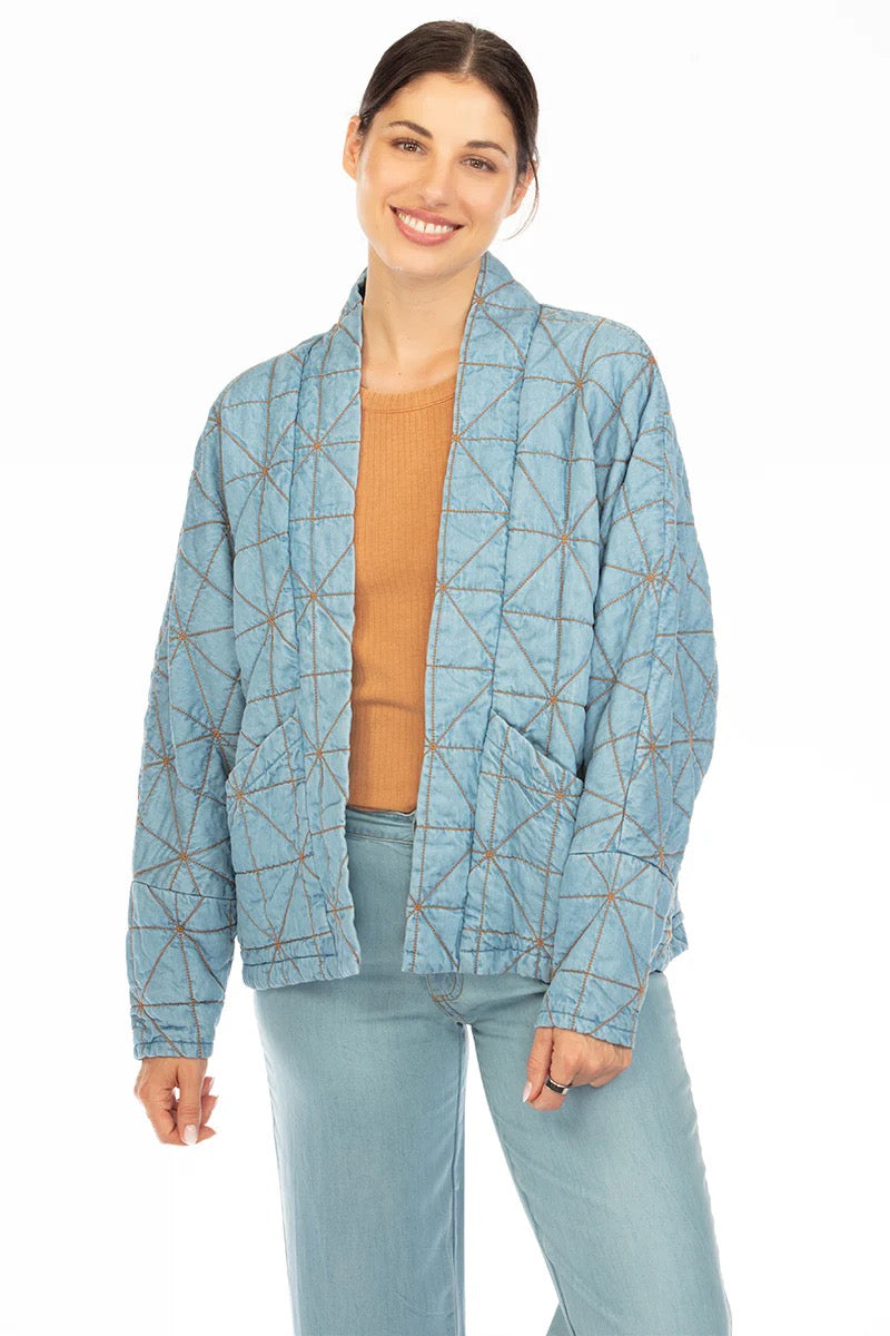Hello Nite Chambray Blue Copper Stitch Quilted Kimono Jacket | Size Medium