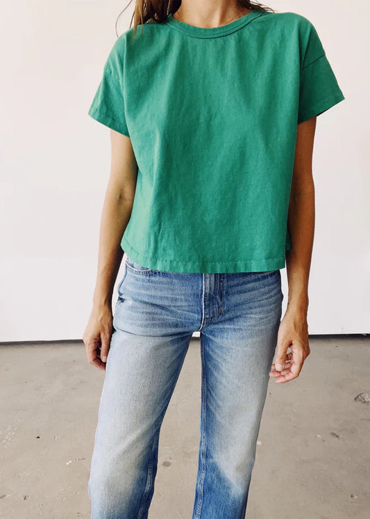 Hey Gang Boxy Tee in Green - Short Sleeve Cotton Crew Neck T-Shirt | Size 3 (L)