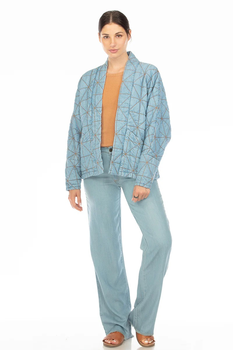Hello Nite Chambray Blue Copper Stitch Quilted Kimono Jacket | Size Medium